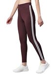 BLINKIN High Waisted Gym Skinny Fit Leggings For Women Workout & Yoga Pants For Women - 5550 (Color_Maroon With White Stripes,Size_M)