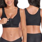DotVol Post Surgery Front Closure Compression Bras for Women Back Support Posture Mastectomy Surgical Full Coverage Wireless(Black,XL)