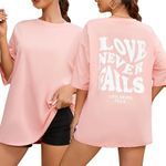 Fenxxxl Women’s Graphic Loose Vintage Tee Teen Girls Casual Summer Short Sleeve Loose Tshirt Tops, 081 Pink, Small