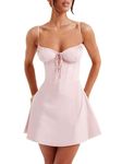 Women's Y2k Summer Flowy Corset Mini Dress Cute Backless Ruffle Preppy Short Club Party Dress, Pink, Medium