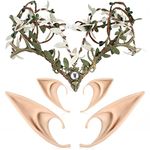 MOSTORY Handmade Elf Ears Woodland Elven Crown Cosplay Set Renaissance Fairy Headpiece and Pixie Ears for Carnivals Medieval