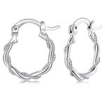 925 Sterling Silver Hoop Earrings for Women, White Gold Plated Silver Hoops Earrings, Hypoallergenic Silver Sleeper Twisted Hoop Earrings, 16mm Hoop Earring, Birthday Jewelry Gift for Women