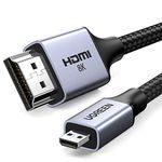 UGREEN 8K Micro HDMI to HDMI Cable 6.6FT, 2.1 Aluminum Shell Braided 48Gbps Ultra High Speed 8K@60Hz, 4K@240Hz Support HDR eARC Dolby Compatible with GoPro Raspberry Pi 5 Camera Nikon