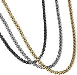 (3PCS, Silver,Black,Gold) - Flongo Men's Womens Stainless Steel Wheat Link Necklace Replacement Chain, 60cm Chain