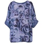 George Hilton Ladies Italian Circle Print Cotton Crop Top Women Casual Lagenlook Summer Shirt One Size (10-18) UK (Denim)