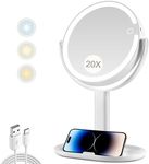 MIYADIVA Makeup Mirror with Lights,20X Magnifying Mirror with Light and Touch Switch,Vanity Mirror with 3 Color Light and 80 LEDs,2-Sided Lighted Magnified Mirror 8.8 Inches