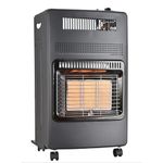 AMOS Portable Calor Gas Heater, 4.2KW, 3 Heat Settings, Foldable & Free-Standing with Wheels, Suitable for Indoor and Outdoor Use, Includes Regulator & Hose, Black