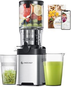 AMZCHEF Cold Press Juicer with 1.5L and 126mm Feeding Chute for Whole Fruits and Vegetables, Slow Masticating Juicer Machine with Quiet Motor, High Juice Yield and Reverse Function, Easy to Clean