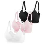 Eleplus 3 Pieces Deep V Non Wired Bras for Women Seamless Comfort Bralettes Lightly Lined Multi Pack (Black+White+Pink,S)