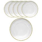 WedDecor Round Charger Plates Centerpiece Clear Glass with Beads Presentation Plate Set Dinner Table Decorations Weddings Banquets Christmas Dining Parties Tableware, 33cm, 6pcs