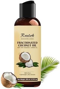 Raslok Fractionated Coconut Oil – 100% Pure & Lightweight | Non-Greasy Carrier Oil for Hair, Skin, Body & Massage | Hexane-Free | 200ml / 6.76 fl oz