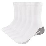 YUEDGE Mens Athletic Crew Socks Cotton Cushioned Moisture Wicking Sport Training Socks for Men 10-12 White 5 Pairs