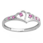 Dazzlingrock Collection Round White Diamond And Pink Sapphire Ladies Promise Double Heart Love Engagement Ring, Sterling Silver, Sterling Silver, White Diamond