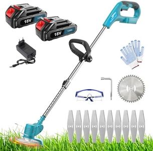 WAKKAPEINT Cordless Grass Trimmer Compatible with Makita 18V Battery, Garden Trimmer with Telescopic Aluminium Handle, Electric Weed Eater Grass cutter for Lawn Garden Pruning(TWO BATTERIES)