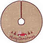 N&T NIETING Christmas Tree Skirt, 30 Inches Burlap Tree Skirt with Car and Merry Christmas Tree Mat for Holiday Party Xmas Tree Decorations