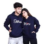 The Tee Shop Unisex Cotton Hooded Neck Couple Hoodies (Couple Hoodies_Soul Mate_Dark Navy_Male -S, Female -S)