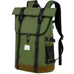 Roll Top Laptop Backpack for Men，Kasqo 17 Inch Water Resistant Travel Backpack Expandable Large Capacity Women Casual Daypack for Work Business College Hiking Military Green