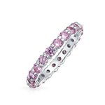 Cubic Zirconia Pink CZ Band Stackable Eternity Anniversary Wedding Band Ring For Women For Teen .925 Sterling Silver