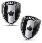 Biomar Labs® 2 x 3D Domed Silicone Stickers Decals Car Motorcycle Window Phone Laptop National Canada Canadian Maple Leaf Black Silver Flag F 144