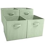 EZOWARE Set of 4 Collapsible Storage Cubes, Foldable Fabric Organizer Basket Bin Boxes Set With Handles for Baby Kids Toy Nursery Room Home Closet Drawers - 33 x 37 x 33cm / Pastel Green