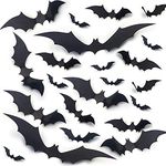 Halloween 3D Bats Decoration, DIY Scary Wall Bats Wall Decal Wall Stickers 4 Different Sizes Realistic PVC Scary Bat Sticker for Halloween Party Decoration Supplies 60PCS