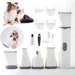 Dog Clippers Grooming Kit Hair Clipper - Pet Nail Sharpener and Shaver Set 4 in 1 Low Noise - Cordless Quiet Nail Grinder Shaver for Dogs, Cats and Other Pets