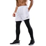 PROSHARX 2 in 1 Active Dual Pants | Men's 2 in 1 Running Pants, Gym Workout Compression Pants for Men Training Athletic Pants (in, Alpha, XL, Regular, White)