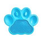 PetDreamHouse Paw 2-in-1 Dog Slow Feeder Bowl and Removable Lick Mats for Dogs, Puppies or Cats Plate Food Treats Controls Fast Eating Anti Bloating-Blue