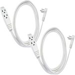 Clear Power 6ft 3 Outlet Indoor Flat Plug Extension Cord 16/3 SPT-2, White, 3 Prong Grounded, DCIC-00442P-DC (2-Pack)