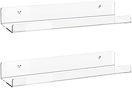 Acrylic Floating Shelves, 2 Pack of 15 inches Invisible Acrylic Floating Wall Ledge Shelf, Wall Mounted Nursery Kids Bookshelf, Spice Rack, Bathroom Storage Shelves for Cosmetics, Photos, Books, Spice