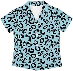 Blue Leopard Print Birthday Shirt Boy Cute Hawaiian Shirts Button Up Shirt Teen Boy Casual Party Hawaiian Button Up
