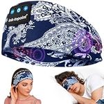 Sleep Headphones Headband Soft Bluetooth Headphones for Sleeping & Sport,14 Hrs Long Music Enjoying Boho Headband with Ultra-Thin Speakers Microphones,Sleep Aid Eye Relaxer for Men Women