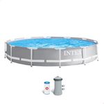 Intex 12ft x 30inch (3.66m x 0.76m) Round Metal Frame Prism Swimming Pool with Filter Pump. UK Specification with Factory Fitted UK 3 Pin Plug