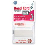 Griffin Silk Bead Cord Perlseide – White Color – Size 3 (0.50mm) – 2 Meters per Card – Stainless Steel Needle Attached – for Knotting Pearls, Gemstones, Crystals and Beads
