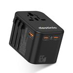 Destinio Universal Travel Adapter - 65W GAN Type C, 4-in-1 Fast Charging Adapter with 2 Type C & 1 USB Ports, Universal Charger Adapter, All-in-One International Travel Adapter for US, UK, Europe