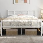 Yaheetech Classic Metal Platform Bed Frame with Headboard and Footboard Flower Design Mattress Foundation Easy Set Up Structure Full Size White