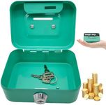 Cash Boxes with Keys, 4.5 Inch Iron Lockable Money Box with Coin Slot, Safe and Sturdy Petty Cash Tin Coin Bank with 2 Keys Gifts Small Lock Box with Key Cash Box with Lock for Kids Adults Green