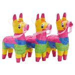 Mini Donkey Pinata - 3 Pack Small Mexican Pinatas for Cinco de Mayo, Mexican Fiestas, Birthday Parties (4 x 7.5 x 2 In)