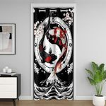 Loussiesd Japanese Koi Door Curtain Privacy Panel 1, Indoor Curtains Living Room Japanese Wave Shade Room Cherry Blossom Home Decoration Door Curtain 150X203Cm Japanese Style