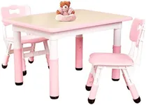 FUNLIO Kids Table and 2 Chairs Set for Ages 3-8, Height Adjustable Toddler Table and Chair Set, Easy to Wipe Arts & Crafts Table, for Classrooms/Daycares/Homes, CPC & CE Approved (3pcs Set) - Pink