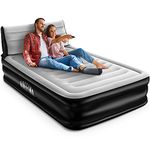 Airefina Full Size Air Mattress with Headboard, Inflatable Bed with Quick-Inflation, Blow Up Mattress with Comfortable Flocked Surface, colchon Airbed with Backrest for Home & Guest, 190x137x38cm