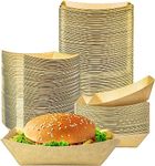AMD Nexus 100 Medium Kraft 19x13cm Paper Food Trays | Brown Cardboard Serving Plates Recycled Takeaway Boxes | Disposable Containers Holder Baskets for Chips Burger BBQ Birthday Party Camping