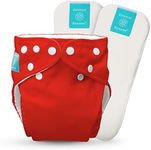 Charlie Banana Baby Fleece Reusable and Washable Cloth Diaper System, 1 Diaper and 2 Inserts, Red, One Size