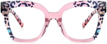 Zeelool Trendy Rectangle Eyeglasses with Non-prescription Clear Lens for Women TR90 Eyewear Malcolm VFT0269, Pink-tortoise, Large