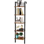 YMYNY Bookshelf Wall Mounted, Ladder Shelf, 5-Tier Bookcase Rack, Storage Unit with Metal Frame, Industrial Floating Wall Shelf for Living Room, Kitchen, Office, 40×30×178CM Rustic Brown HBC015H