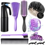 10Pcs Detangling Brush for Black Natural Hair, Curly Hair Brush Set with Sleep Bonnet for Afro America/African Hair 3a to 4c Texture, Detangling Brush Set Easier and Faster Detangling on Wash Days