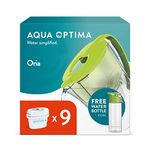 Aqua Optima Oria Water Filter Jug & 9 x 30 Day Evolve+ Filter Cartridge, 2.8 Litre Capacity, and 550ml Water Bottle, for Reduction of Microplastics, Chlorine, Limescale and Impurities, Green