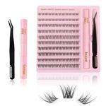 Kiusatig Eyelash Extension Kit 120PCS DIY Lash Extensions Kit Cluster Lashes Kit D Curl 8-16mm False Eyelashes Individual Eyelashes Kit with Lash Bond and Seal Lash Tweezers Kit (8-16Mix Kit)