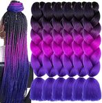 TENGSHUO FLY 6 Packs 24 Inch Braiding Hair Ombre Jumbo Braiding Hair for Women Extensions 24 Inch Kanekalon Heat Resistance Synthetic Hair for Braiding (24 Inch (Pack of 6), Black to Purple Red to Royal Blue)