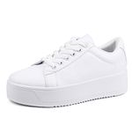 JABASIC Women Platform Sneakers Stylish Low-Top Lace-Up Walking Shoes (11 JA,White)